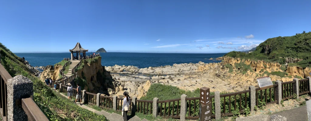 Rocky coastline and ocean views at Heping Island Geopark in Keelung, Taiwan.